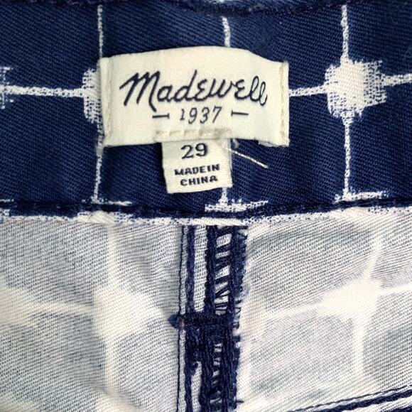 Madewell Navy Graphic Grid Print Cut Off Shorts Size 29 - Picture 4 of 5